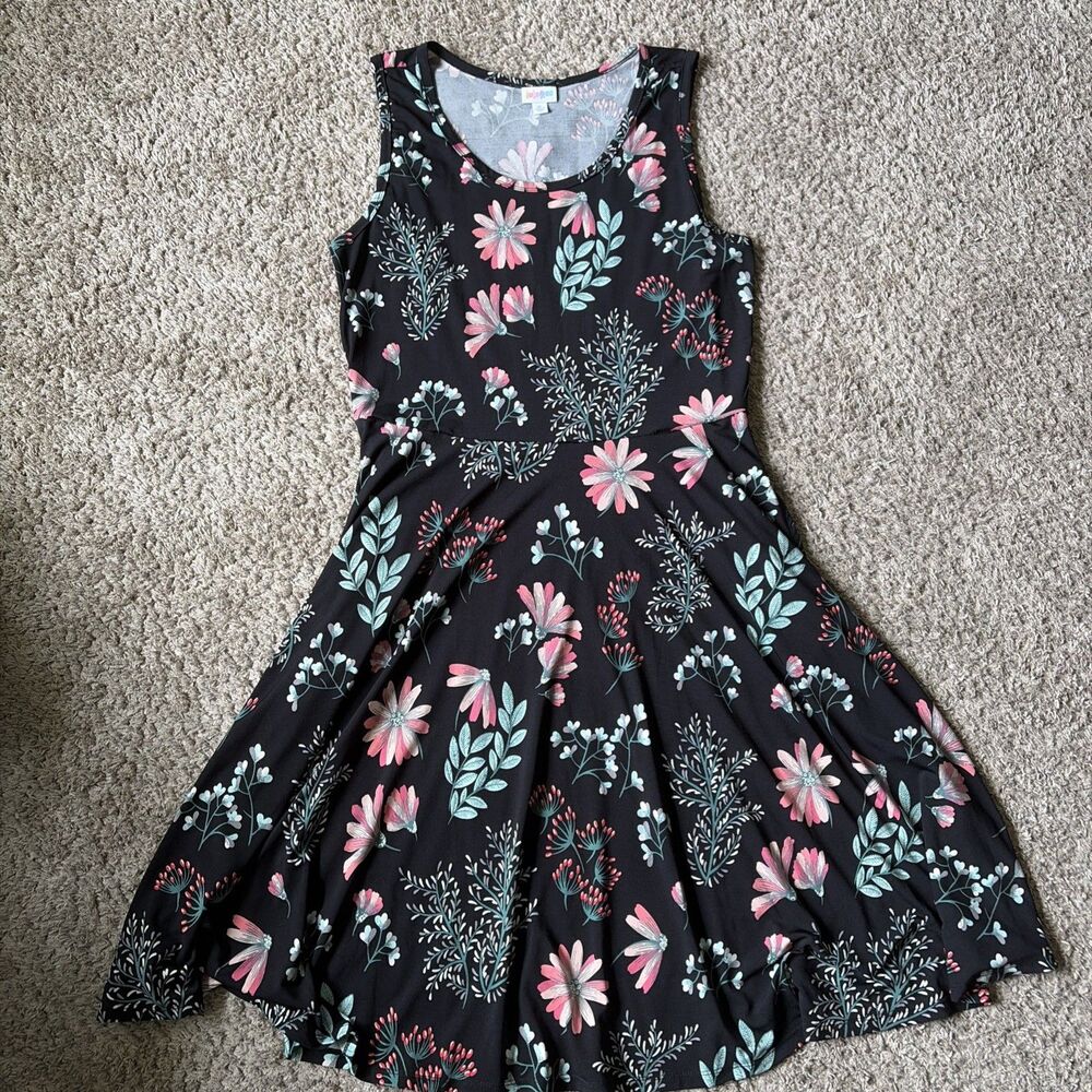 LuLaRoe Sleeveless Nicki Tank Dress XL Pockets Floral Print